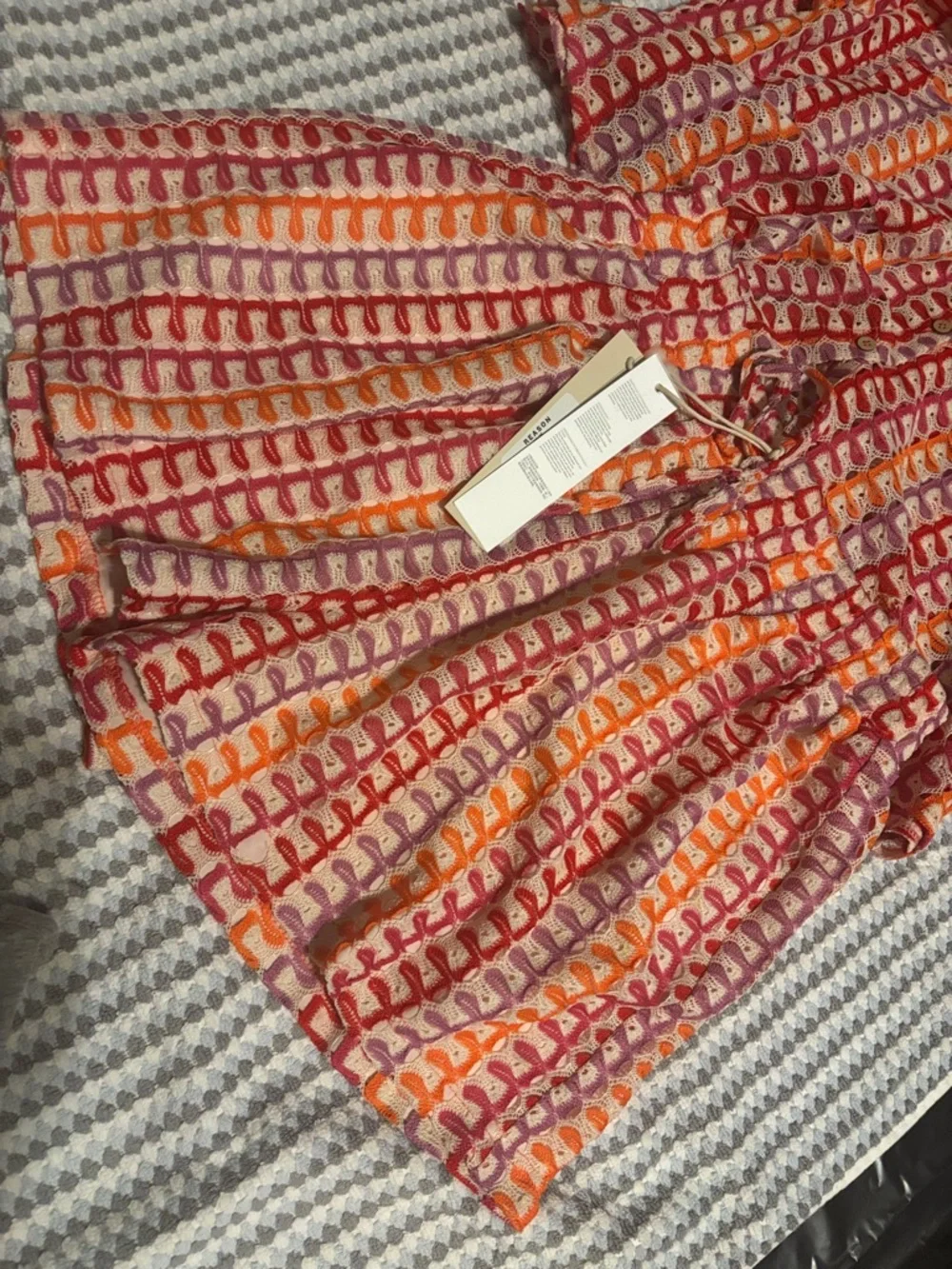 Reason Short Sleeve Shirt & Elastic Waist Shorts in Red, Orange, Pink - Picture 2 of 6